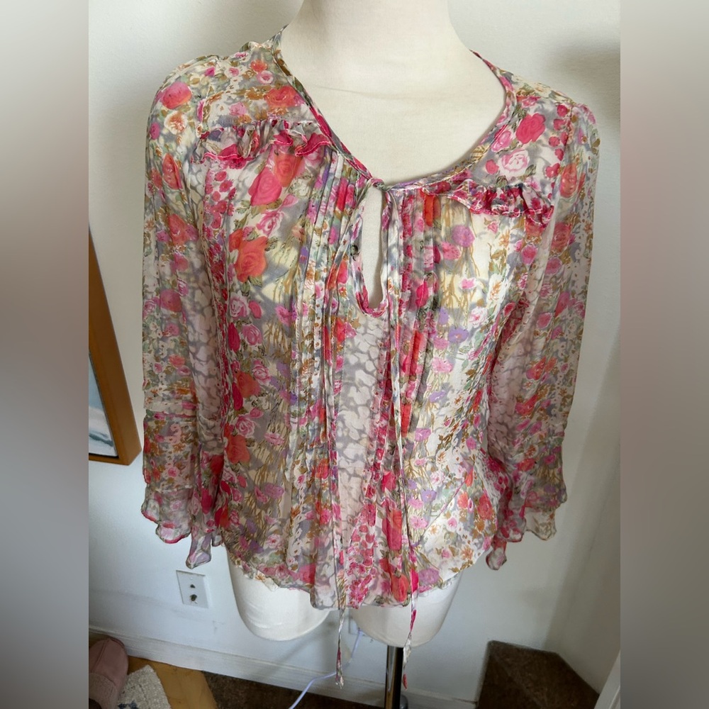 TRINITY 100% Silk Bohemian Floral Top